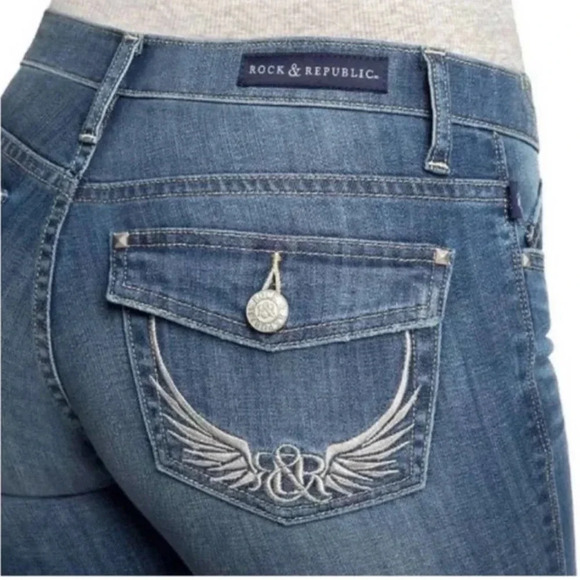 ROCK & REPUBLIC Kendall Cropped Denim Blue Sz 10 - Picture 2 of 10